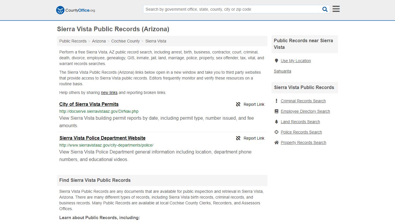 Public Records - Sierra Vista, AZ (Business, Criminal, GIS ...