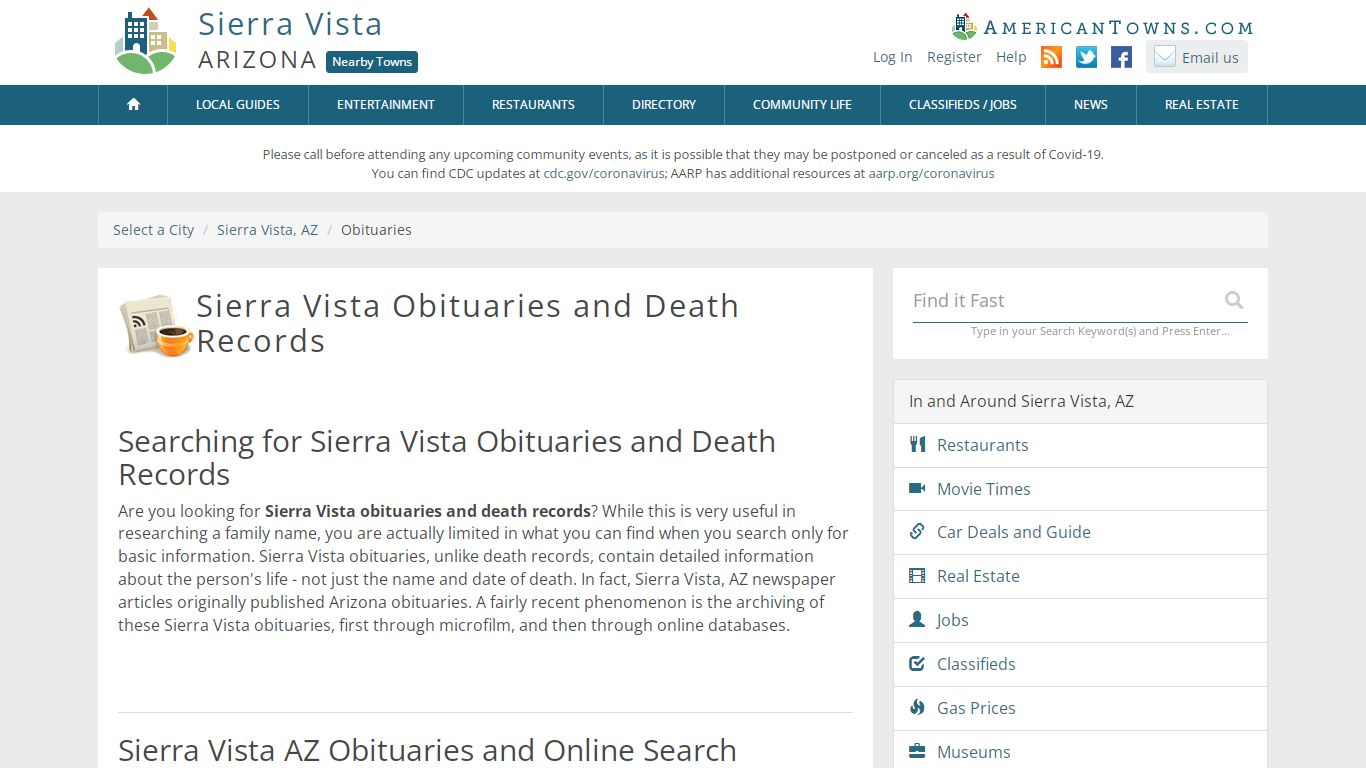 Obituaries Sierra Vista AZ - Sierra Vista Death Records